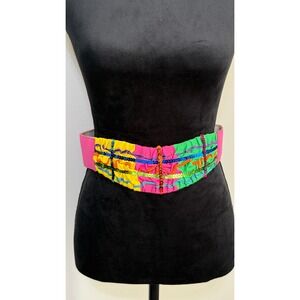 Vintage Boho Beaded Sequin Wide fashion Belt pnk mardi Gras rainbow